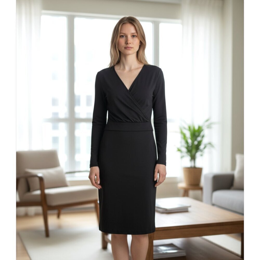 Salvatore Ferragamo Black Draped Viscose Jersey Long Sleeve Dress Size 38